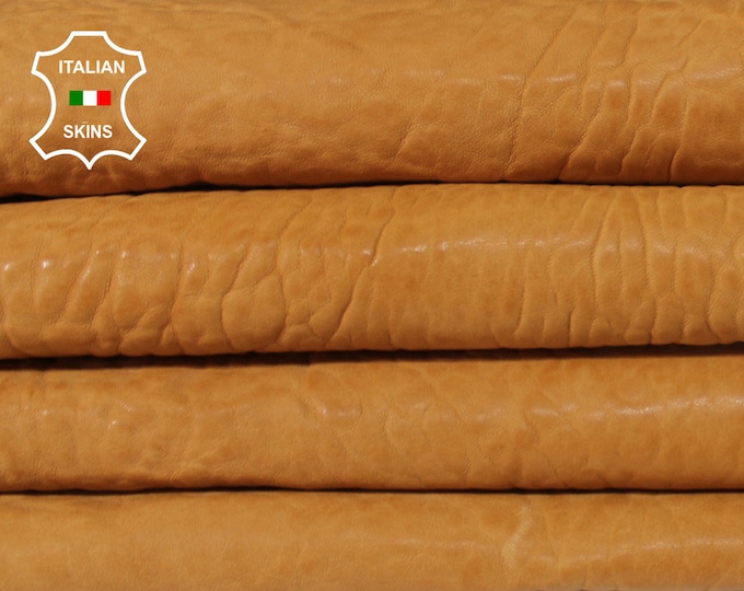 TAN bubbly grainy textured washed thick vegetable tan Italian Lambskin Lamb Sheep Leather 2 skins total 11sqf 1.7mm #A7233