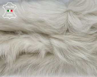 WHITE sheepskin shearling fur hairy sheep one side usable Italian leather skin hide 20"x26" #A9215