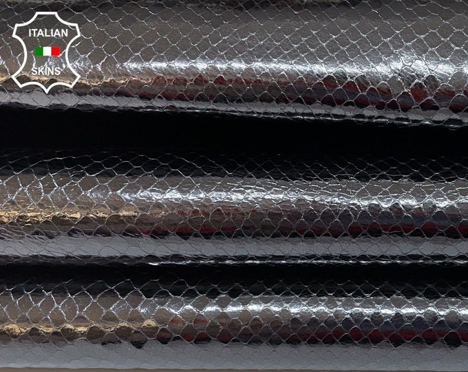 METALLIC DARK GUNMETAL Snake Textured on Strong Italian Calfskin Calf Cow Leather hide hides skin skins 7+sqf 0.8mm #B226