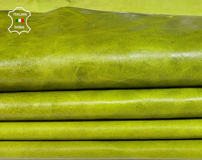 PISTACHIO GREEN ANTIQUED rustic look vegetable tan Italian lambskin lamb sheep wholesale leather skins 0.5mm to 1.2 mm