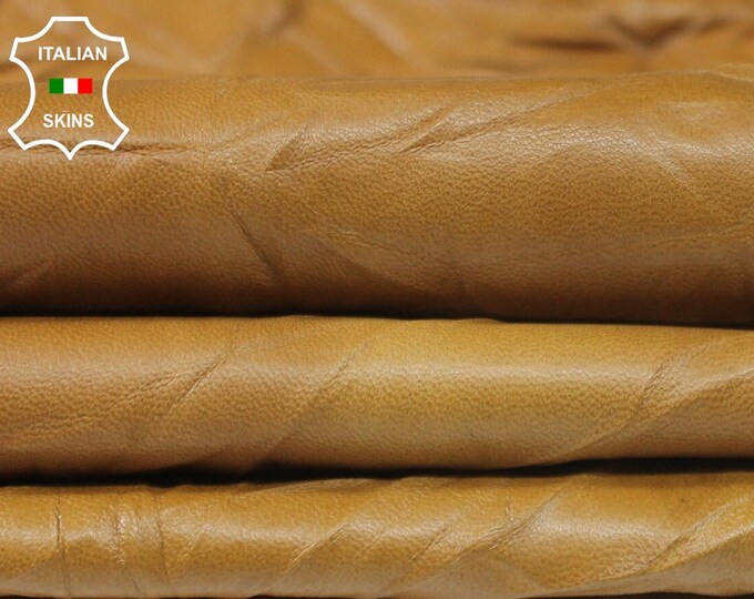 NATURAL CAMEL BROWN Wrinkled Textured Pack 2 Shades soft Italian Lambskin Lamb Sheep leather hides 2 skins total 15sqf 0.7mm #A9600