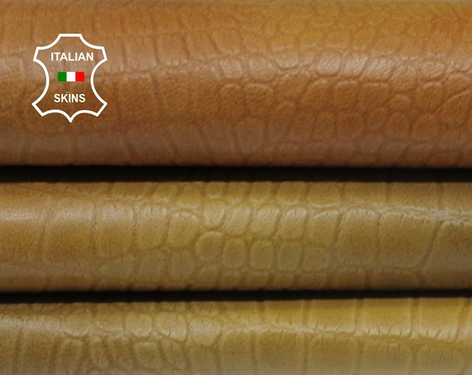 AUTUMN COLORS DISTRESSED Crocodile embossed Textured on soft Italian Lambskin Lamb Sheep leather hide hides skin skins 7sqf 0.5mm #A9590