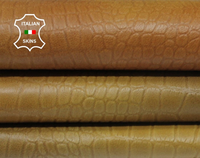 AUTUMN COLORS DISTRESSED Crocodile embossed Textured on soft Italian Lambskin Lamb Sheep leather hide hides skin skins 7sqf 0.5mm #A9590