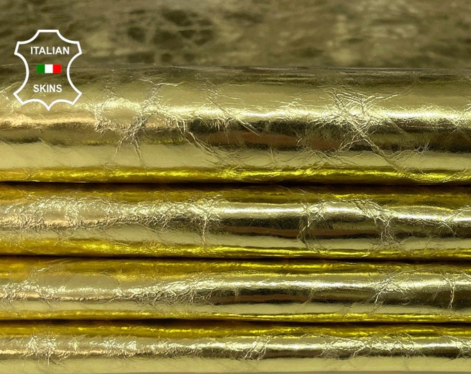 METALLIC GOLD CRACKLED cracked crinkled crinkle vintage look Italian thin Goatskin Goat leather skin hide skins hides 5sqf 0.5mm #A7557