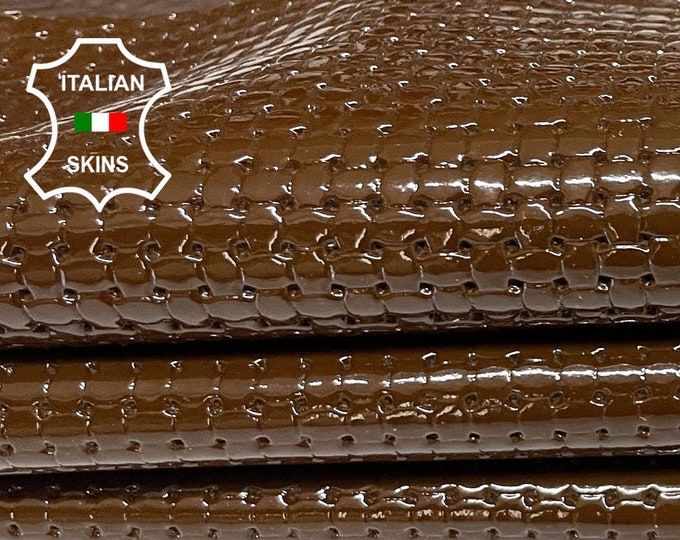 WOVEN PATENT BROWN textured Italian Lambskin Lamb Sheep Leather skin hide skins hide 6sqf 0.8mm #A7179