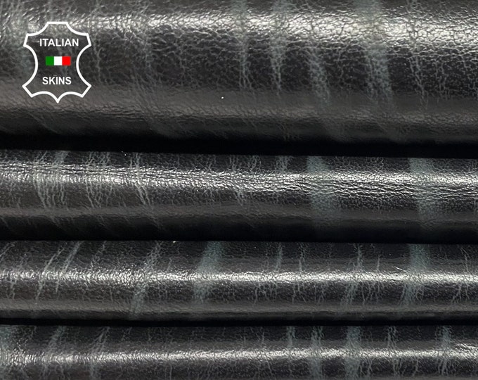 BLACK WAVES TEXTURED soft Italian Lambskin Lamb Sheep leather hide hides skin skins 7sqf 0.7mm #A9611