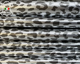 METALLIC SILVER LEOPARD Print On Soft Italian Lambskin Lamb Sheep Leather hides pack 2 skins total 14+sqf 0.8mm #B2621