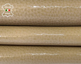 BEIGE GRAINY PATENT shiny wet look Italian calfskin calf cow thick leather hide hides skin pack 2 skins total 5sqf 1.5mm #A8255