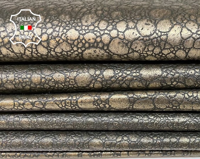 METALLIC PLATINUM ANTIQUED light gold Bubbly Thin Soft Italian Lambskin Lamb Sheep Leather hides pack 2 skins total 12sqf 0.5mm #B1992