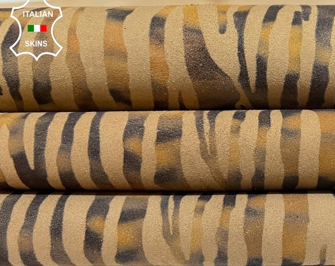 ZEBRA PRINT On DISTRESSED Walnut Brown Suede Thick Italian Goatskin Goat Leather hides hide skin skins 3sqf 1.1mm #B2647