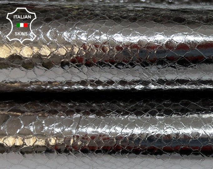 METALLIC SILVER CHROME Snake Print Textured Crinkled On Thick Italian Calfskin Calf Cow Leather hide hides skin skins 6-8sqf 1.0mm #B334