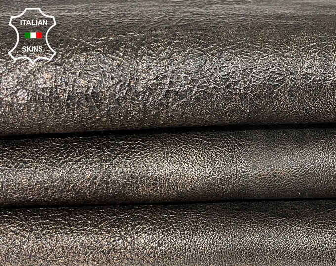 METALLIC PLATINUM CRISPY  antiqued crinkled vegetable tan thick Italian lambskin sheep leather skin skins hide hides 8sqf 1.2mm #A8052