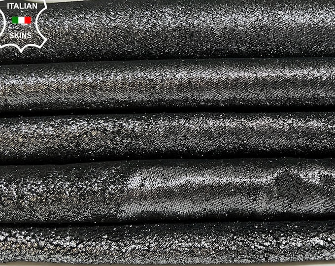 METALLIC SILVER ANTIQUED Distressed On Washed Black Thick Soft Italian Lambskin Lamb Sheep leather pack 2 skins total 12sqf 1.1mm #B3199