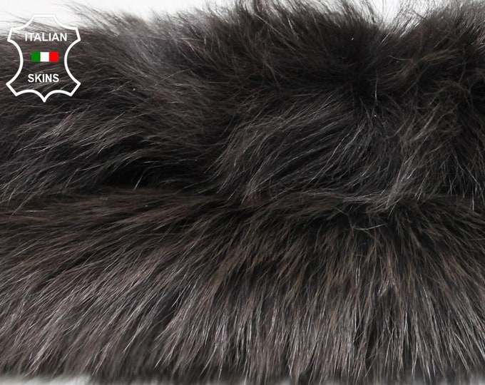 DARK BROWN sheepskin shearling fur hairy sheep one side usable Italian leather skin skins 15"x21"  #A9197