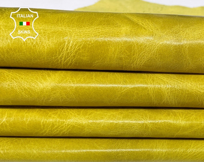 MUSTARD YELLOW shiny crinkled vegetable tan vintage look Italian Goatskin Goat leather 2 skins total 6sqf 0.8mm  #A7552