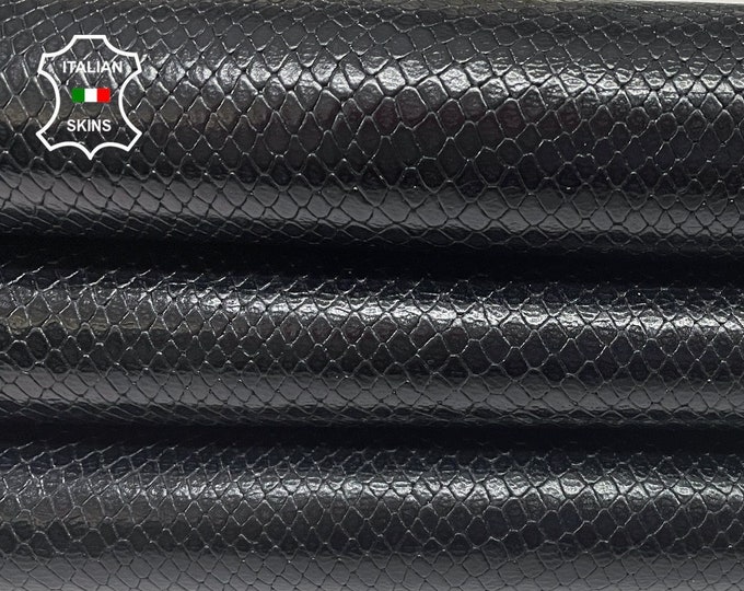 SHINY BLACK REPTILE Textured Embossed on Strong Italian Calfskin Calf Cow Leather hide hides skin skins 9+sqf 0.8mm #B254