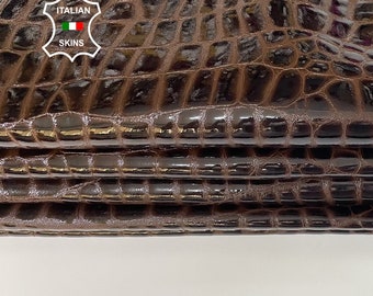 PATENT DARK BROWN Crocodile Print Shiny On Soft Italian Lambskin Lamb Sheep Leather hides pack 2 skins total 12+sqf 1.0mm #B1993
