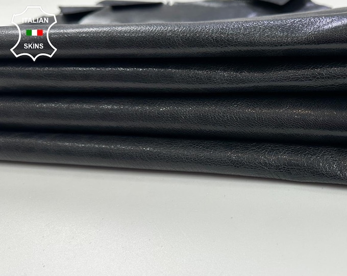ANTHRACITE BLACK MIDNIGHT shiny rough vegetable tan strong Italian Goatskin Goat Leather 2 hides skins total 8+sqf 1.0mm #C3440