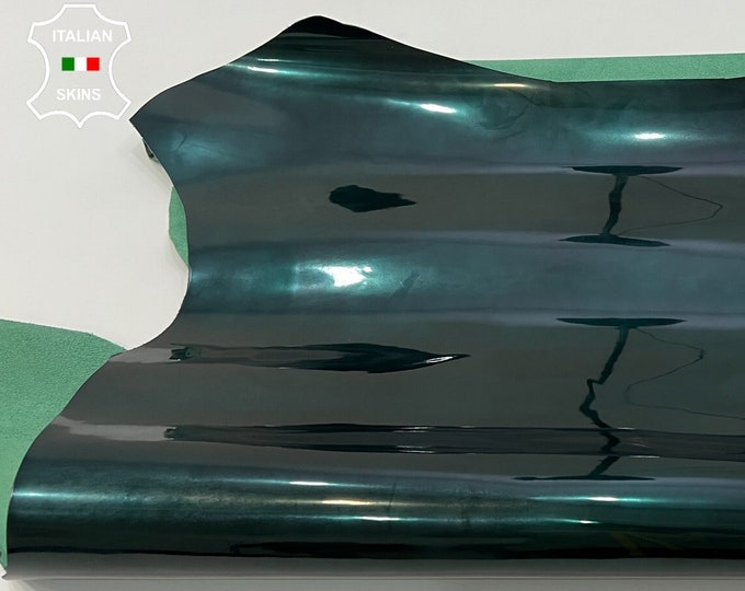DARK BOTTLE GREEN Patent Shiny Glossy Thick Strong Italian Calfskin Calf Cow Leather hide hides skins skins 1.6mm #C346