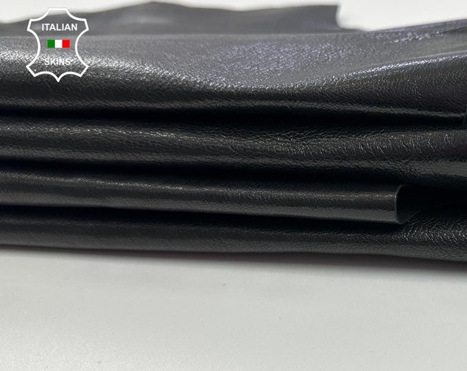 BLACK SHINY ROUGH vegetable tan thick strong Italian Goatskin Goat Leather 2 hides skins total 10+sqf 1.1mm #C3439