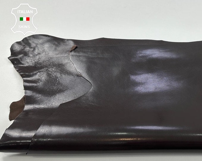 DARK BROWN SHINY vegetable tanned strong Italian Goatskin Leather 2 hides skins total 7+sqf 0.8mm #C3428
