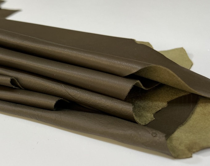 OLIVE GREEN ARMY Thin Soft Italian Lambskin Lamb Sheep leather pack 6 hides skins total 30sqf 0.6mm #B3335