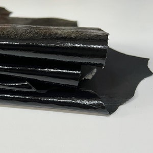 BLACK PATENT CRINKLE Shiny Italian Goatskin Goat leather pack 2 hides skins total 12sqf 1.0mm #B8277