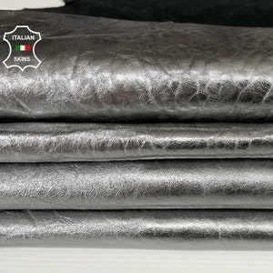 METALLIC SILVER BUBBLY grainy textured thick Italian Lambskin Lamb sheep leather 2 skins hides total 12sqf 1.4mm #A7702