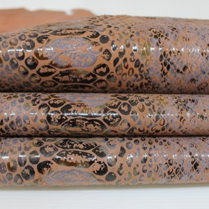 PYTHON GREY & BROWN snake print textured on Italian Goatskin Goat leather hide hides skin skins 7-9sqf 0.8mm #A6879