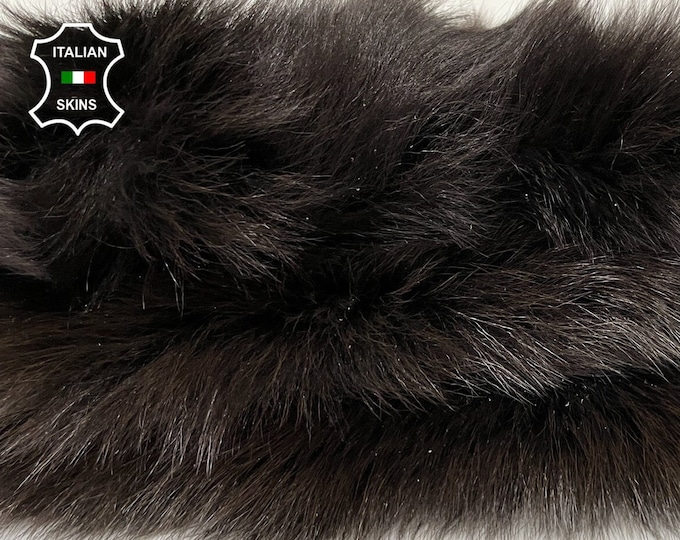 DARK BROWN sheepskin shearling fur hairy sheep one side usable Italian leather skin hide 19"x22" #A9227