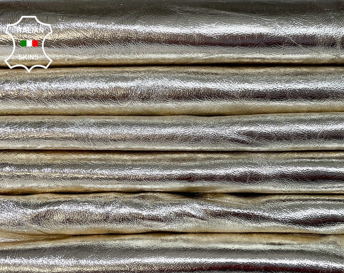 METALLIC PLATINUM LIGHT Gold Wrinkled Soft Italian Lambskin Lamb Sheep Leather hides pack 5 skins total 35sqf 0.6mm #B394