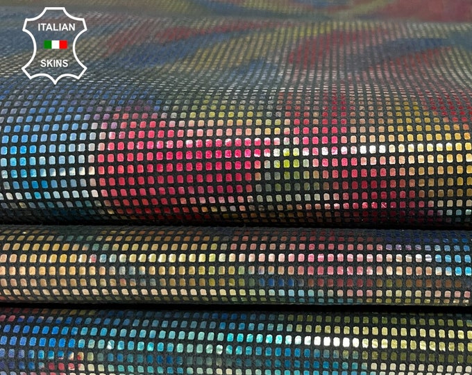 METALLIC MULTICOLOR distressed textured soft Italian Lambskin Lamb Sheep leather hide hides skin skins 7-8+sqf 0.6mm #A8777