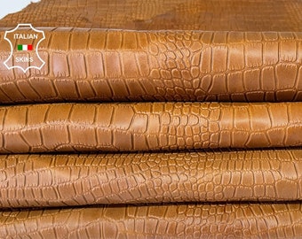 District Leathers Crocodile Embossed Vegetable Tanned Genuine Leather Lamb Skin 6-9 Sqft Hide / Camel / Brown