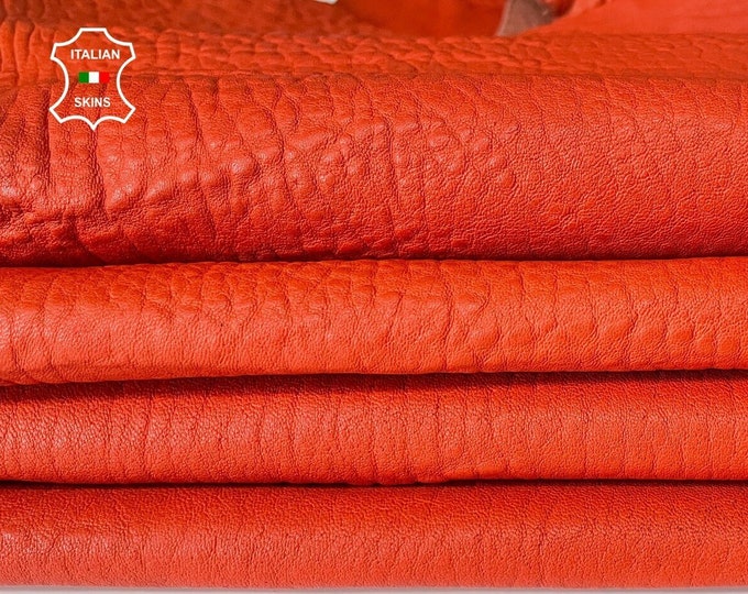 ORANGE BUBBLY GRAINY vegetable tan Italian Lambskin Lamb Sheep leather 2 skins total 12sqf 1.2mm #A7890