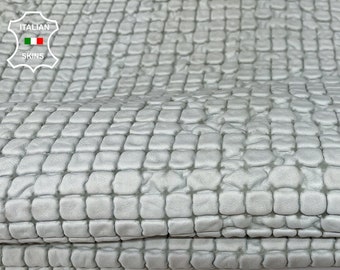 BUBBLY SQUARES EMBOSSED Print On Gray Undyed Thick Soft Italian Lambskin Lamb Sheep Leather hides hide skin skins 4sqf 1.2mm #B1891