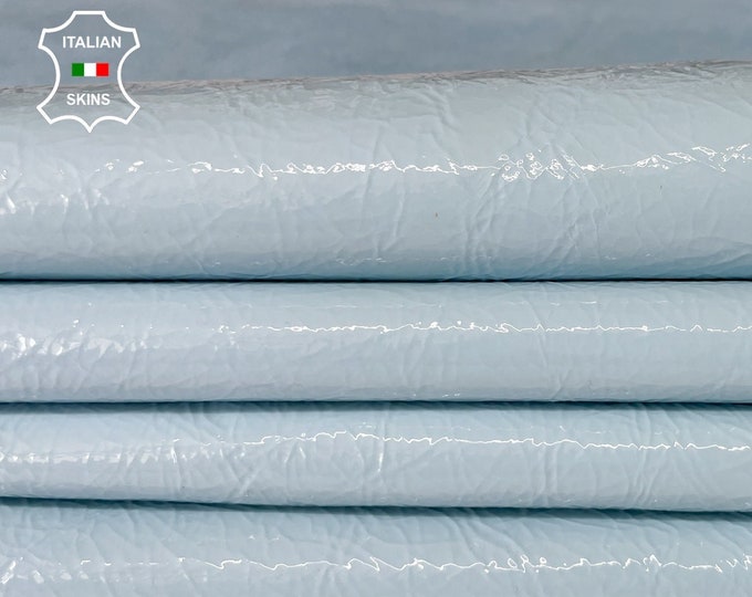 BABY BLUE PATENT crinkle shiny wet look Italian calfskin calf cow leather hide hides skin pack 2 skins total 6sqf 0.8mm #A8210