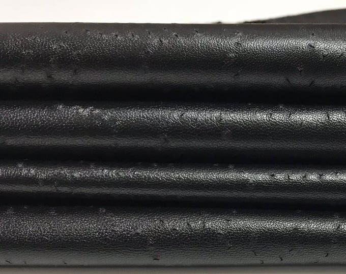 BLACK TEXTURED pins texture Italian genuine Lambskin leather soft skins hides hide material for sewing 0.7mm 6-8sqf A8831