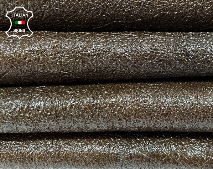 PATENT CRISPY OLIVE Brown thick Italian Goatskin Goat leather hides pack 2 skins total 10+sqf 1.2mm #A9691