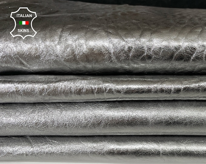 METALLIC SILVER BUBBLY grainy textured thick Italian Lambskin Lamb sheep leather 2 skins hides total 12sqf 1.4mm #A7702