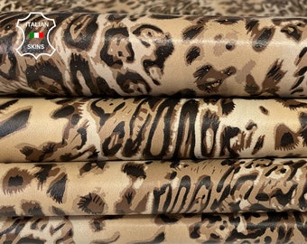 LEOPARD print textured on Beige Italian Lambskin Lamb Sheep leather skin hide skins hides 6-8sqf 1.2mm #A7902