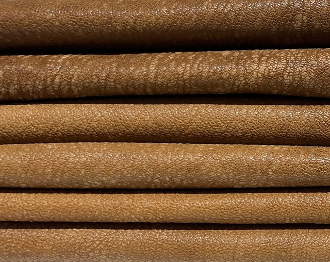 LIGHT BROWN VEGETABLE Tan Vintage Look Thick Soft Italian Goatskin Goat Leather pack 3 hides skins total 12+sqf 1.3mm #B8579