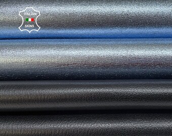 Delivered Duty Paid-DOUBLE SIDED METALLIC Sky Blue On Rough Black Thick Strong Calf Cow Leather hides pack 2 skins total 15sqf 1.3mm #B312
