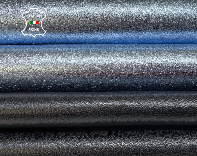 DOUBLE SIDED METALLIC Sky Blue On Rough Black Thick Strong Italian Calfskin Calf Cow Leather hides pack 2 skins total 15sqf 1.3mm #B312