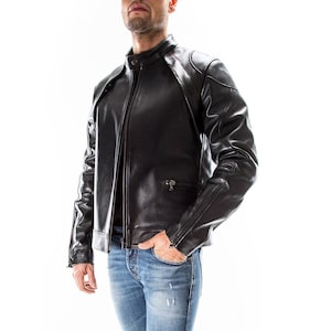 BLACK Italian handmade Men genuine Lambskin real leather jacket slim fit Xs to 3XL