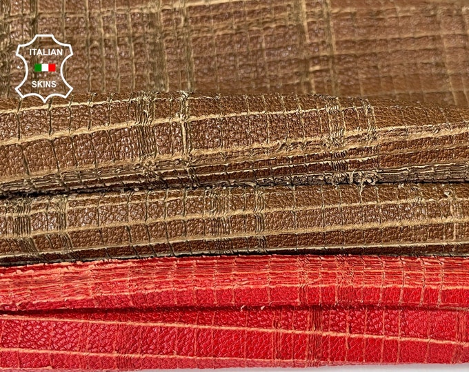 PACK 2 SKINS red & brown vegetable tan cat scratches textured vintage look lambskin sheep leather skin hide total 2 skins 12sqf 1.2mm #A8111