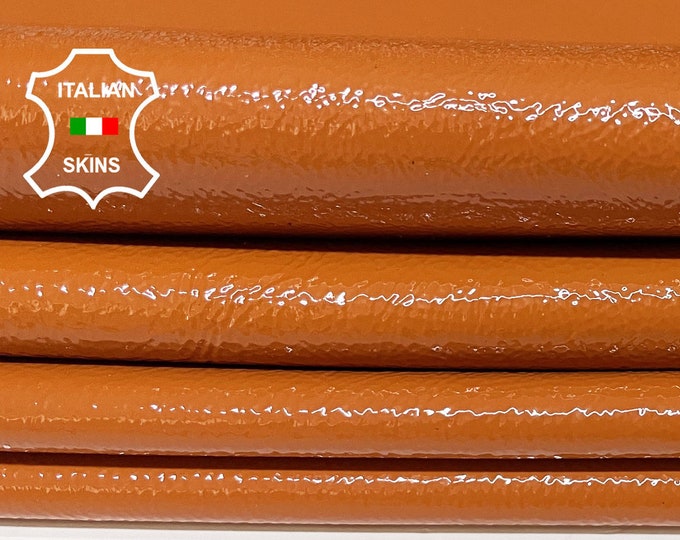 PATENT TANGERINE ORANGE crinkle crinkled shiny Italian Calfskin Calf Cow cowhide genuine leather upholstery skin skins 16-22sqf 1.1mm #P15