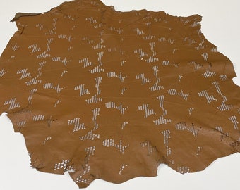 BROWN LASER ENGRAVED Perforated soft Italian Lambskin Lamb Sheep Leather hide hides skin skins 5+sqf 0.5mm #A9855