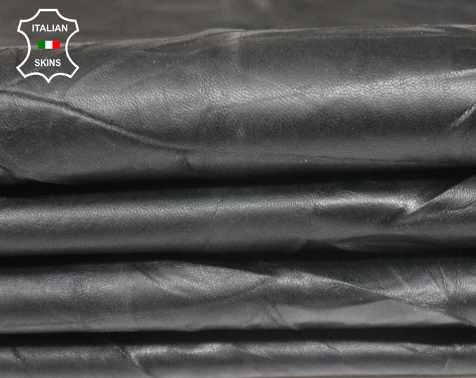 BLACK WRINKLED TEXTURED soft Italian Lambskin Lamb Sheep leather hides pack 2 skins total 12sqf 0.7mm #A9602