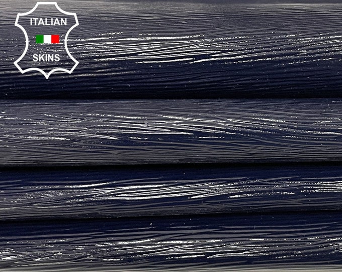 EPI Dark Blue shiny embossed textured Italian strong Goatskin Goat leather 2 skins hides total 7sqf 0.7mm #A7426