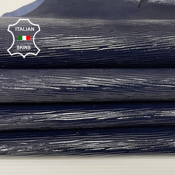 EPI Dark Blue shiny embossed textured Italian strong Goatskin Goat leather 2 skins hides total 7sqf 0.7mm #A7426